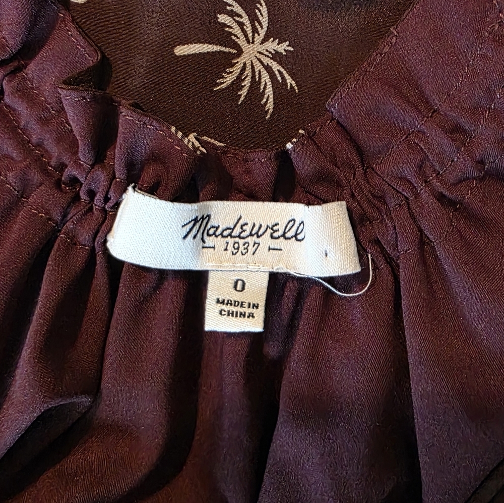 Madewell Burgundy Dream Drift Silk Palm Tree Dress Size 0 - Picture 11 of 13